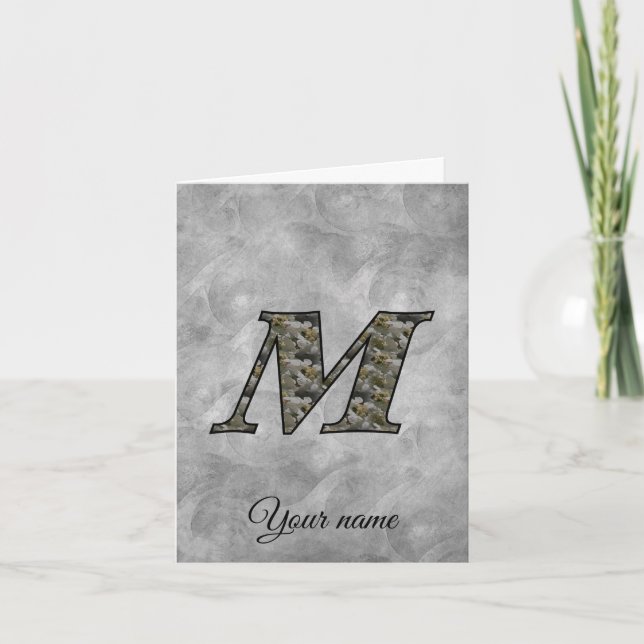 Monogram initial M Hortensia Blommor Personlig Anteckningskort (Framsida)
