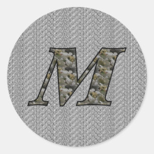 Monogram initial M Hortensia blommor Runt Klistermärke