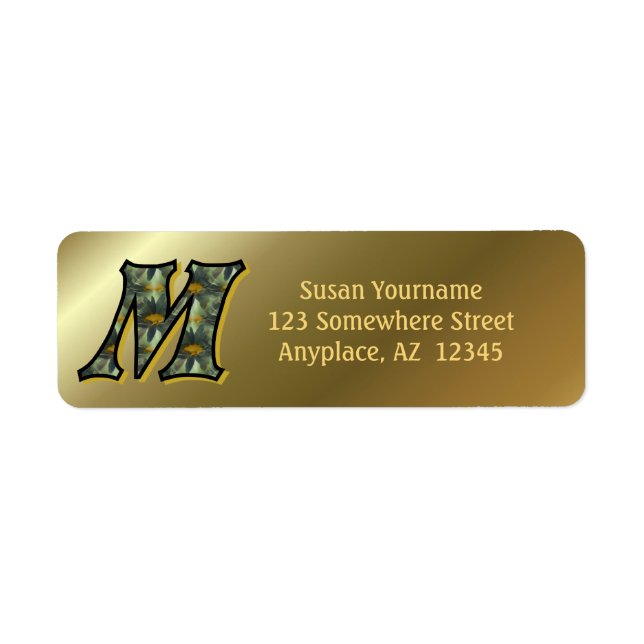 Monogram initial M tusenskönor konst returadress  Etikett (Framsidan)