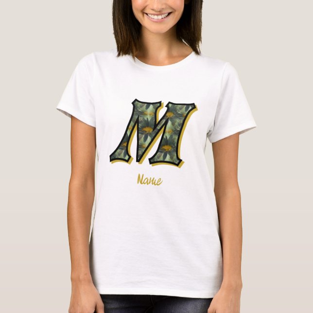 Monogram initial M tusenskönsblomma konst personli T Shirt (Framsida)