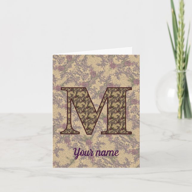 Monogram initial M Vintage Blommig Personlig  Anteckningskort (Framsida)