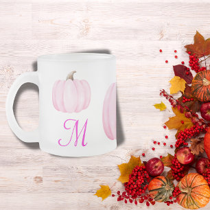 Monogram Initial med Rosa Pumpkin Frostad Glasmugg