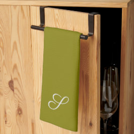 Monogram initial minimalist salvia grön kökshandduk