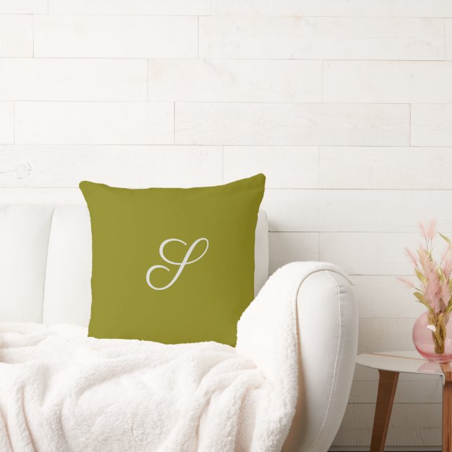 Monogram initial minimalist salvia grön kudde (Soffa)