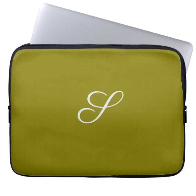 Monogram initial minimalist salvia grön laptop fodral (Framsidan)