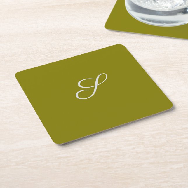 Monogram initial minimalist salvia grön underlägg papper kvadrat (Vinklad)