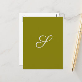 Monogram initial minimalist salvia grön vykort