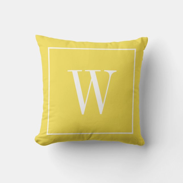 Monogram Initial Modern Trendig Gul Vit Kudde (Framsida)
