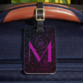 Monogram Initial Mörk Blommig Ros Magenta Lila Bagagebricka