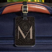 Monogram Initial Mörk Blommig Ros Neutral Gradient