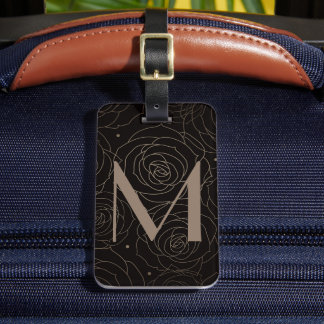 Monogram Initial Mörk Blommig Ros Neutral Gradient Bagagebricka