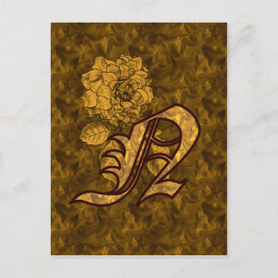 Monogram initial N Elegant guldpeonyblomma Vykort