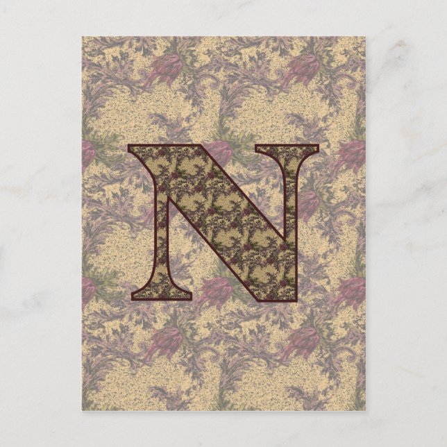 Monogram initial N Elegant Vintage Blommig  Vykort (Framsida)