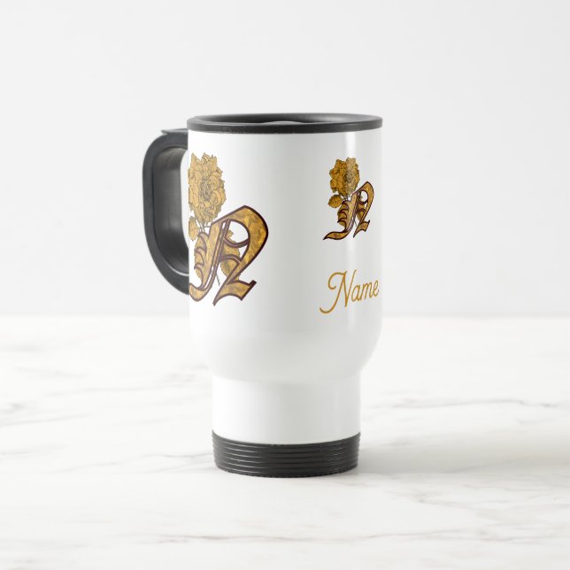 Monogram initial N Guld Peony Personlig Resemugg (Framsida vänster)