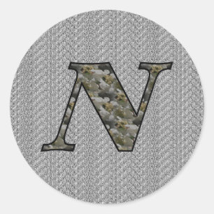 Monogram Initial N Hydrangea Blommor Runt Klistermärke