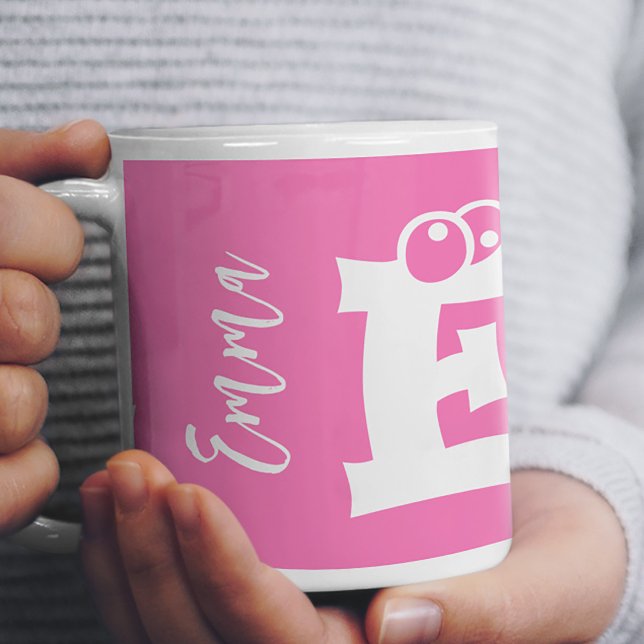 Monogram initial name script modern pink kaffemugg (Skapare uppladdad)