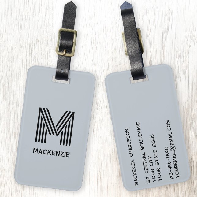 Monogram Initial Namn Enkel Pulverblå Bagagebricka (Modern monogram intial name personalized luggage tag)