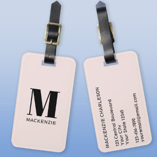 Monogram Initial Namn enkel Rosa Bagagebricka