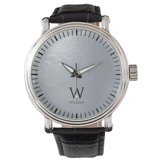 Monogram Initial & Namn Falskt Silver Metalliskt G Armbandsur (Framsida)