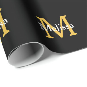 Monogram Initial Namn Guld Vitt Svart Anpassad Presentpapper