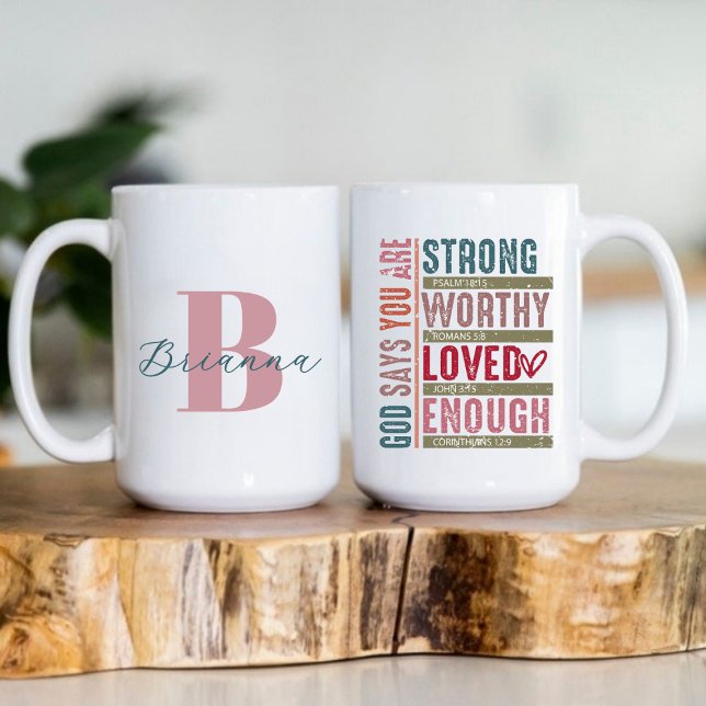 Monogram Initial Namn Kristet Tro Baserad Kaffemugg (Monogram Initial Name Christian Faith Based Coffee Mug)