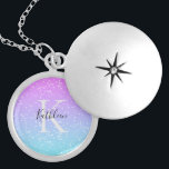 Monogram Initial Namn Rosa Blue Gnistra Ombre Berlockhalsband<br><div class="desc">Monogram dessa rosor till blå mönster dubbla monogrammad locket halsband. Lägg till ditt ursprungliga namn och ditt namn.</div>