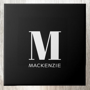 Monogram Initial Namn Simple Black and White Kakelplatta