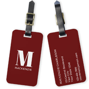Monogram Initial Namn Simple Burgundy Bagagebricka