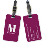 Monogram Initial Namn Simple Burgundy Rosa Bagagebricka<br><div class="desc">Modern typografi,  minimalistisk,  första utformning av namn i vitt på djup juvel burgundisk rosa,  som kan ändras till personlig anpassning.</div>