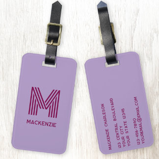 Monogram Initial Namn Simple Lilac Cherry Rosa Bagagebricka