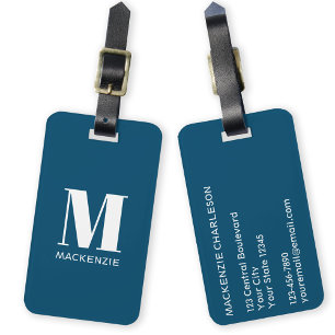 Monogram Initial Namn Simple Teal Grönt Bagagebricka