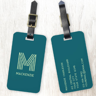 Monogram Initial Namn Simple Teal Pistachio Grönt Bagagebricka
