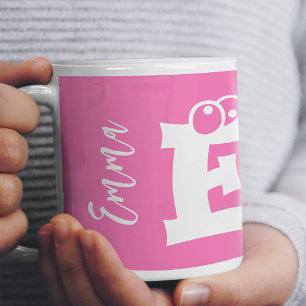 Monogram initial namn skrift modern rosa kaffemugg