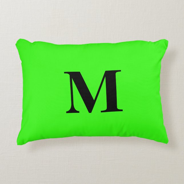 Monogram initial Neon Grönt Colorful Bright Gift Prydnadskudde (Framsidan)