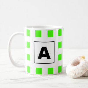 Monogram Initial Neon Grönt Tile Mönster White Kaffemugg