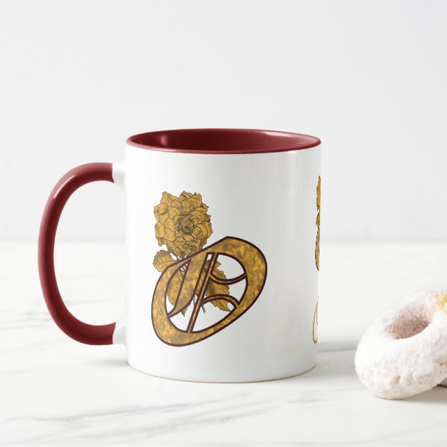Monogram initial O Guld Peony Personlig Mugg (Med munk)