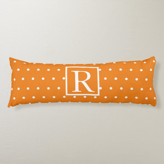 Monogram Initial Orange Vit Polka dots Cute Kroppskudde (Framsidan)
