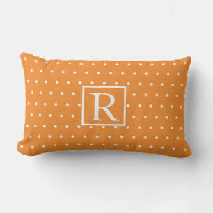 Monogram Initial Orange Vit Polka dots Cute Lumbarkudde