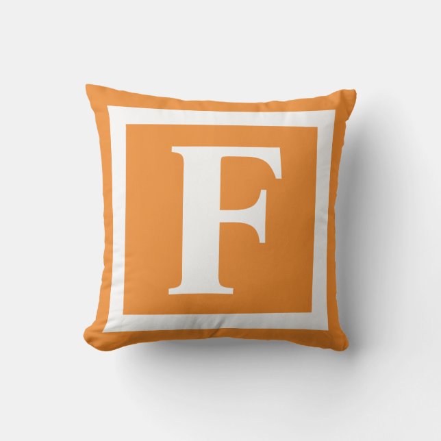 Monogram Initial Orange Vit utvändig Dekorativ kud Kudde (Framsida)