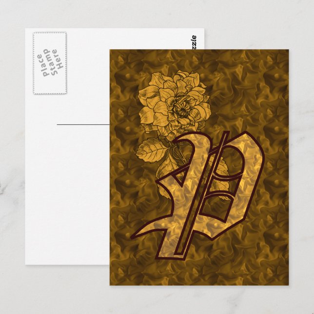Monogram initial P Elegant guld peony blomma  Vykort (Fram/baksida)