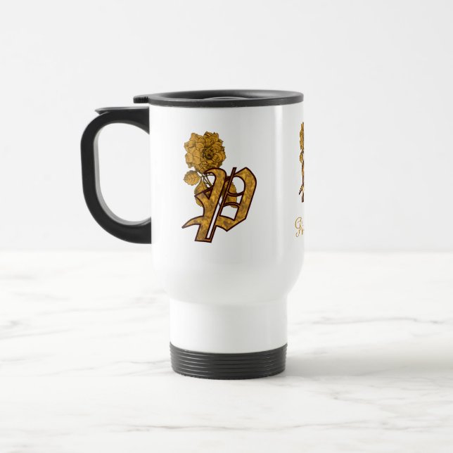 Monogram initial P Elegant guld peony Personlig Resemugg (Vänster)