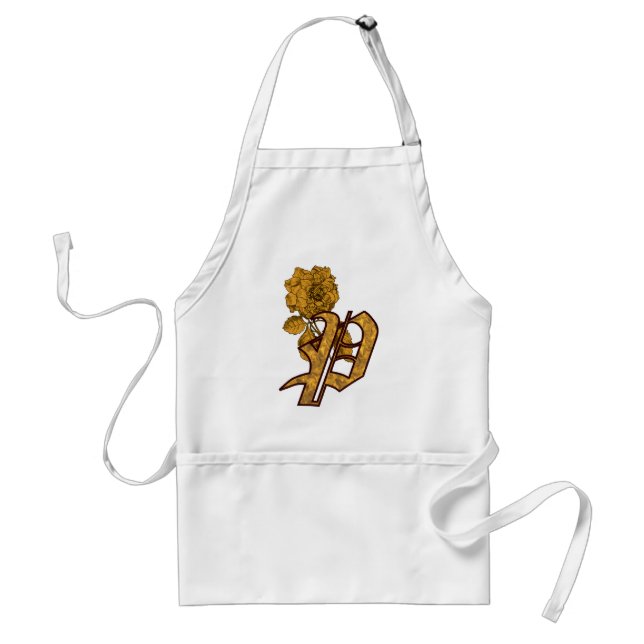 Monogram initial P Elegant guldpeonyblomma Förkläde (Framsidan)