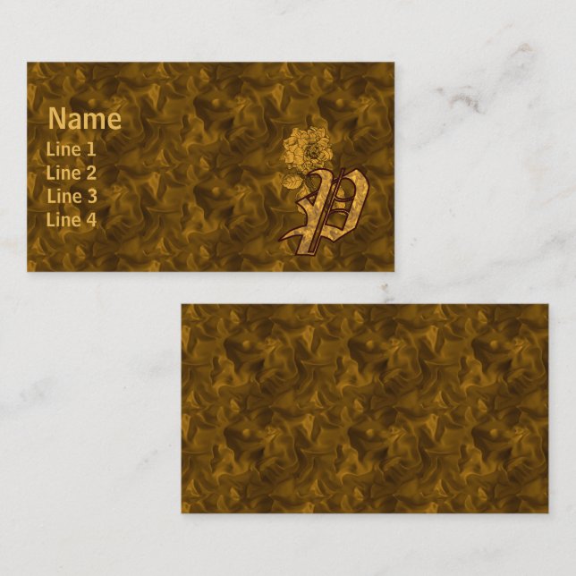 Monogram initial P Elegant guldpeonyblomma Visitkort (Fram/baksida)
