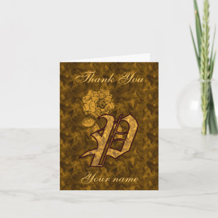 Monogram initial P Guld Satin Pion Personlig Tack Kort