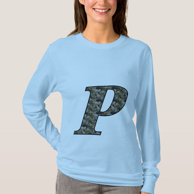 Monogram Initial P Hydrangea Blommigt T Shirt (Framsida)
