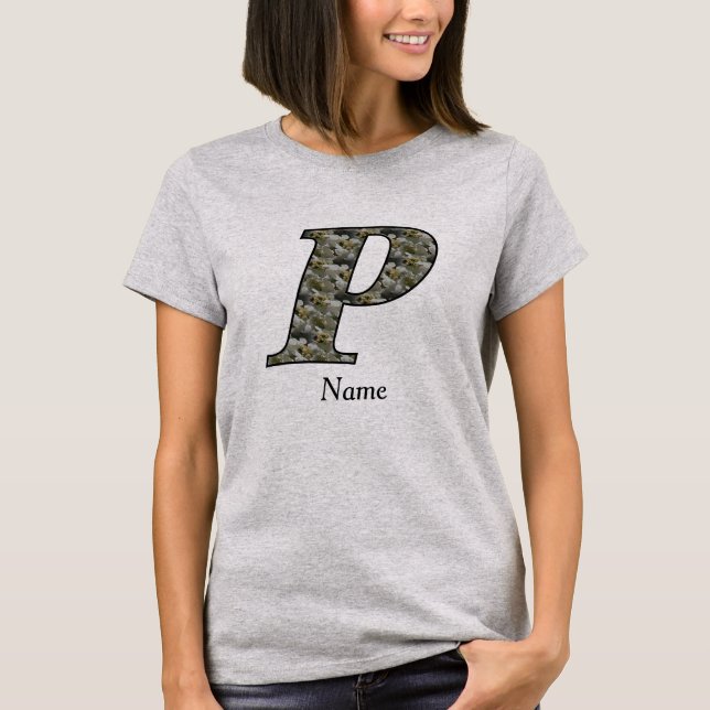 Monogram initial P Hydrangea blommor Personlig T Shirt (Framsida)