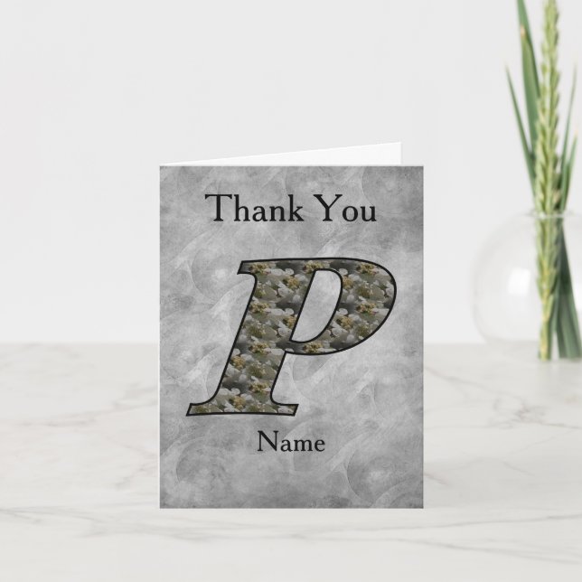 Monogram initial P Hydrangea blommor Personlig Tack Kort (Framsida)