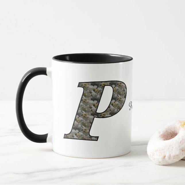 Monogram Initial P Hydrangea Flowers Personalized Mugg (Med munk)