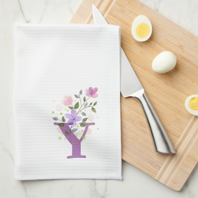 Monogram Initial Plus Blommig Design Kökshandduk (Vikt i Fjärdedel)