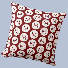 Monogram initial prickmönster personlig röd kudde